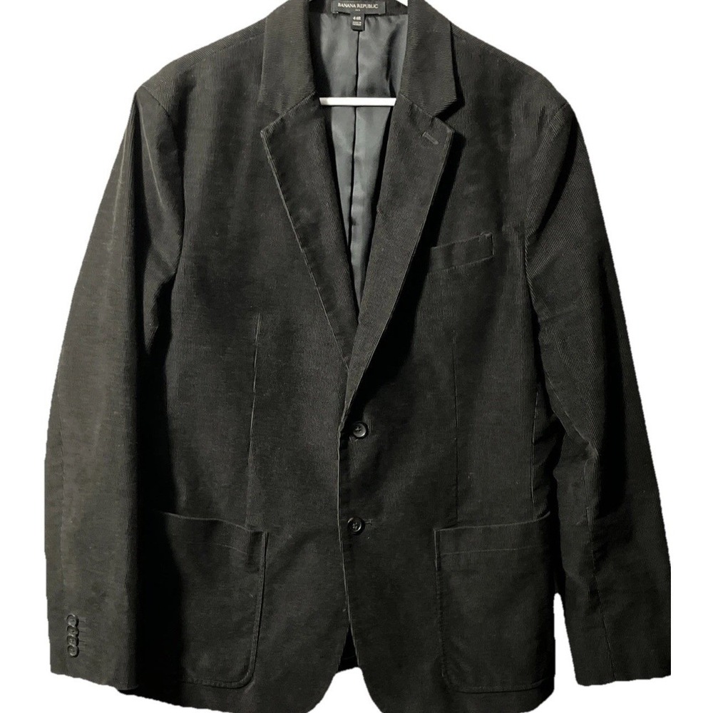 Corduroy Blazer Sport Coat Men 44R Black Cotton 2 Button Jacket Preppy Old Money